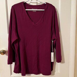 CHICO'S PURPLE PLUM V-NECK TUNIC T-SHIRT, SIZE 4 (XXL), 3/4 SLEEVES, NWT